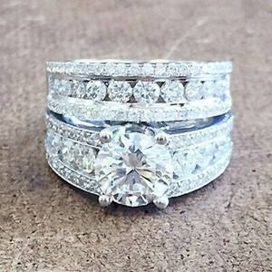 925/14k Diamond Wedding Ring Set Engagement Ring #16 size 6,7,8,9,10 RING SET
